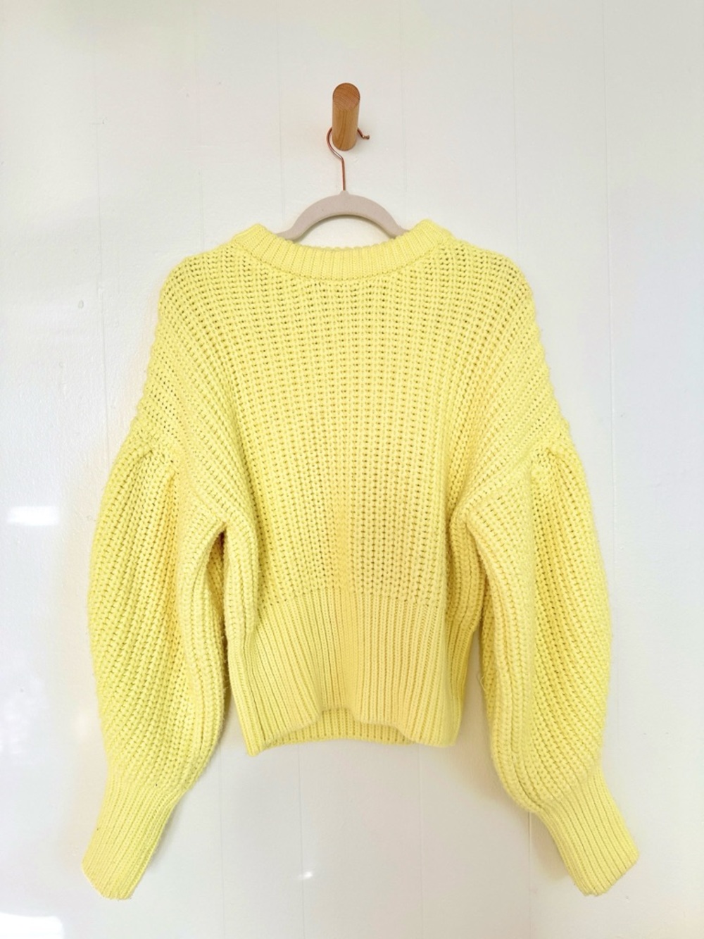 ZARA Oversized Chunky Knit Slouchy Sweater Balloon Sleeve Pale Yellow Pastel M